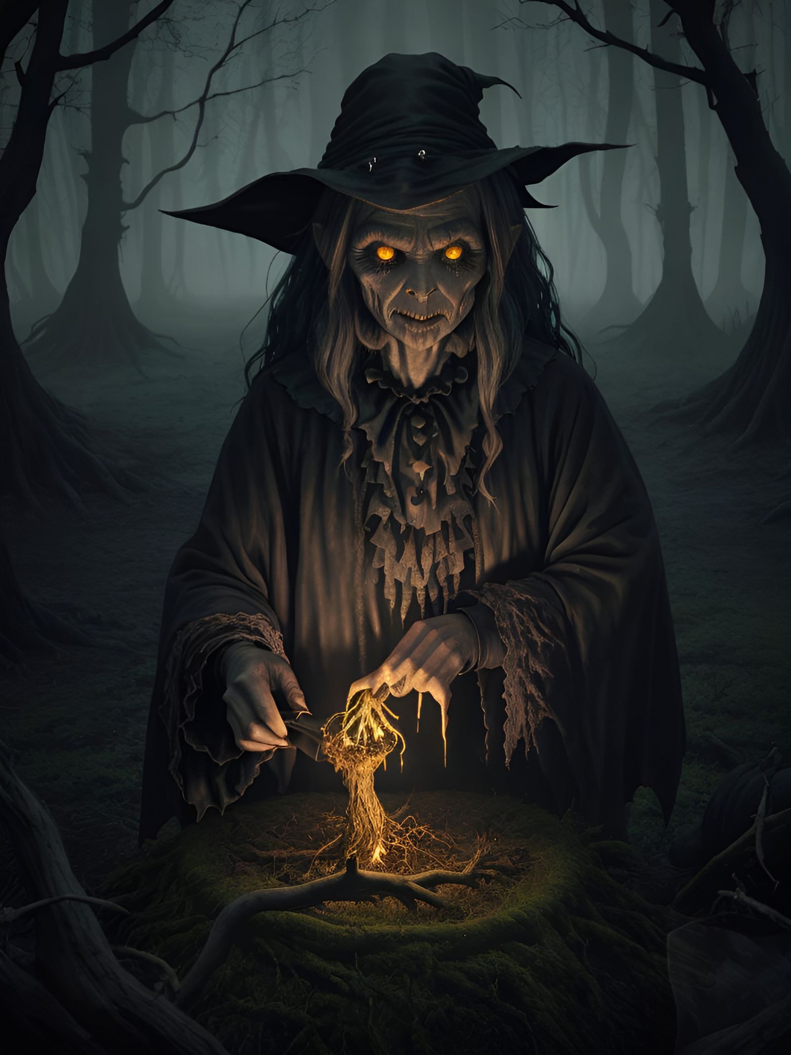 Eerie Hag Brewing Potion in Spooky Swamp