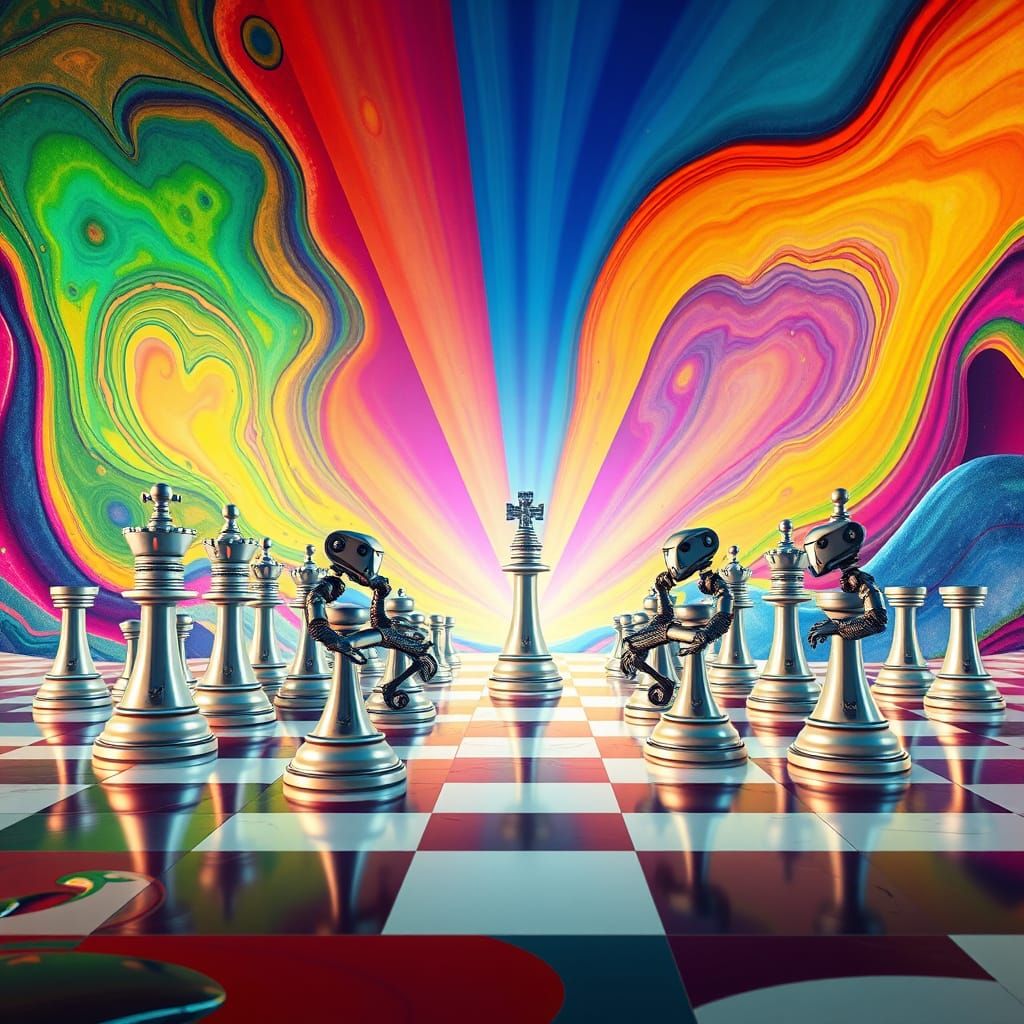 Futuristic Chess Kingdom in Cyberpunk Aesthetic