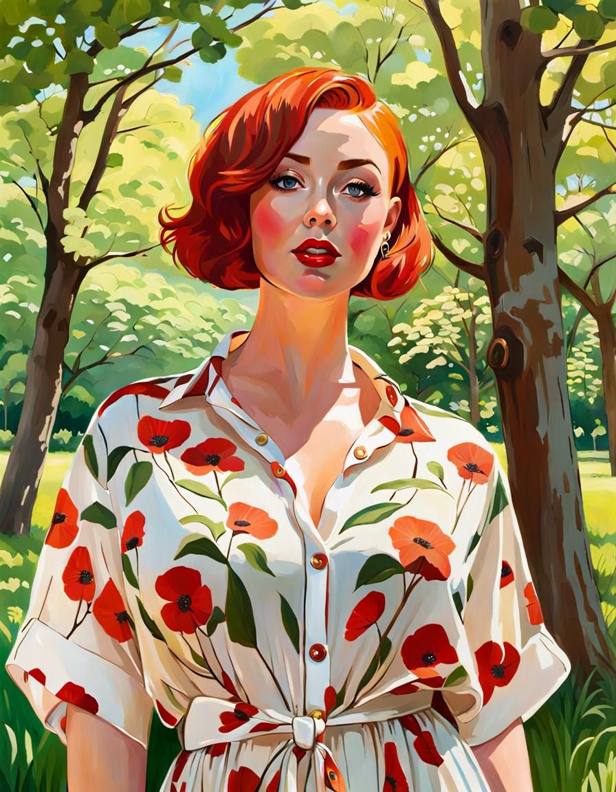 Enticing Irish Woman with Red Hair, Oil Painting