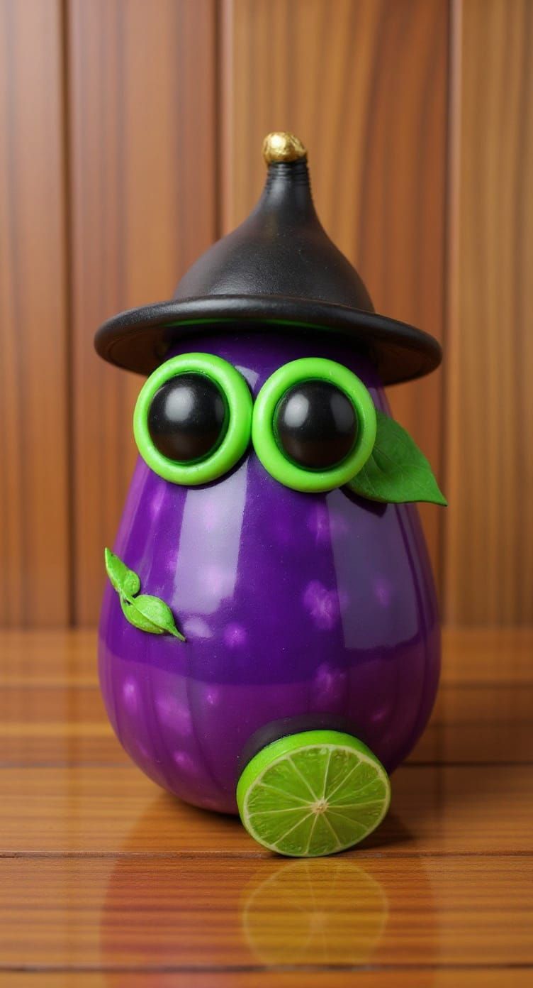 Play-Doh Eggplant Figurine with Hat and Eyes