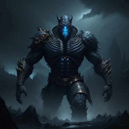 Colossal Gravel Creature in Dark Fantasy Style