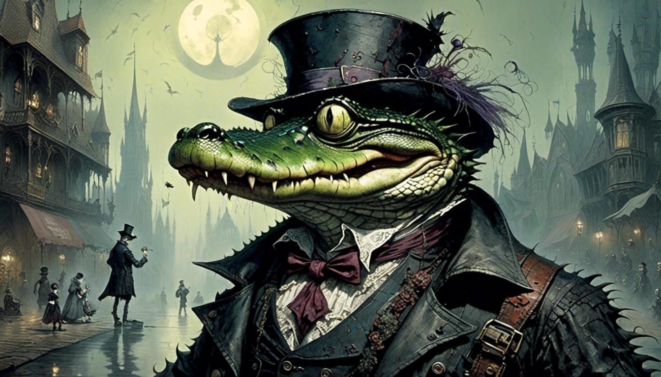 Hipster Alligator Crying Alone with Grim Aesthetic