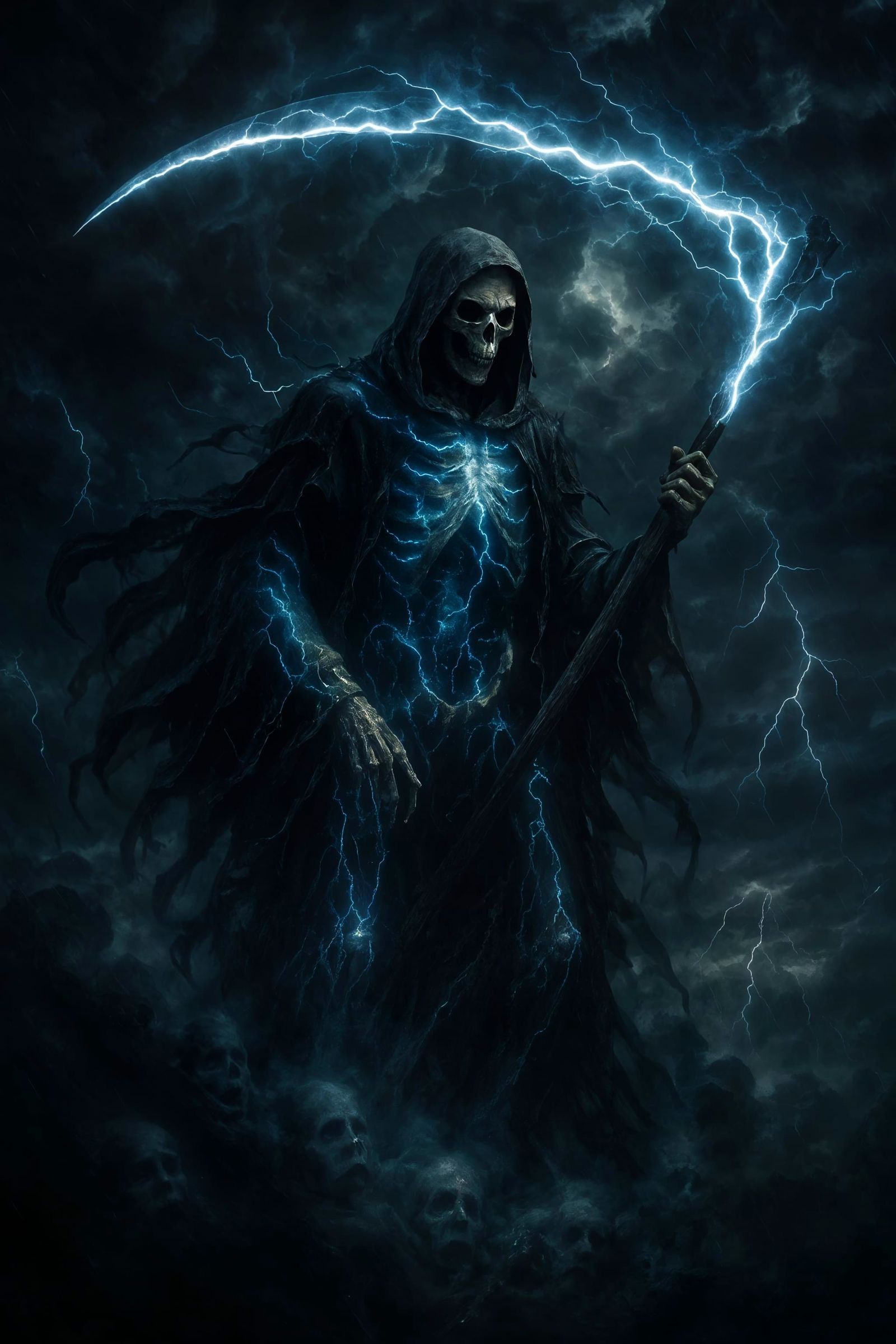 Lightning Reaper in Stormy Sky: Cinematic Digital Art