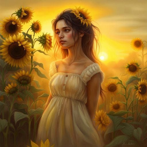 Radiant Girl Crowned with Flowers and Sunlight