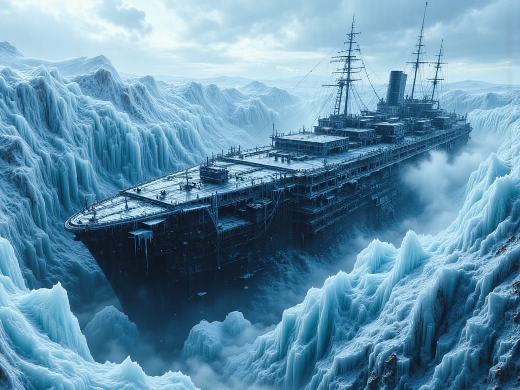 Frozen Whaling Vessel in Surreal Abstract Style