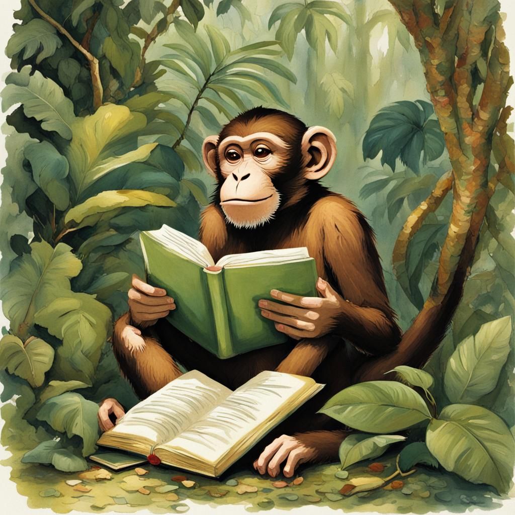 Monkey Reads Book in Lush Jungle: Cinematic Render