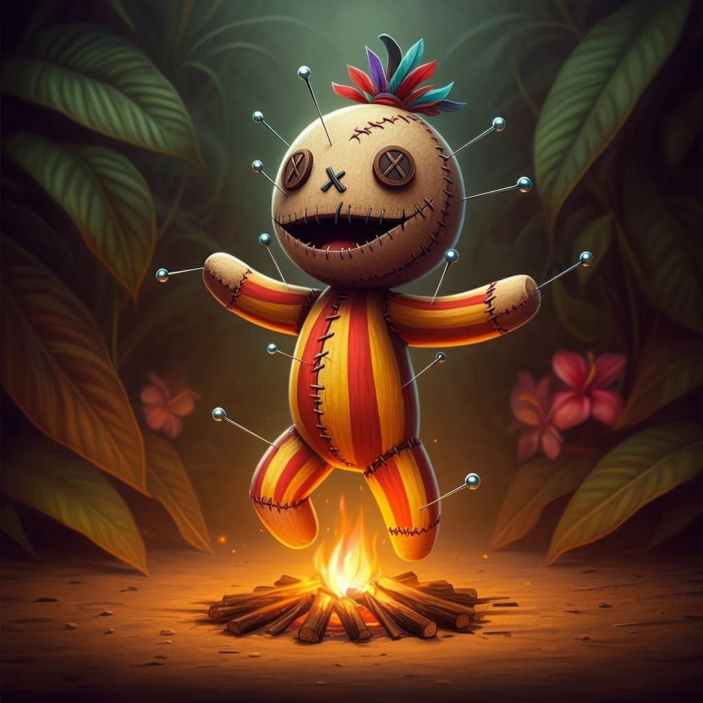 Vibrant Voodoo Doll Dances with Joyful Abandon