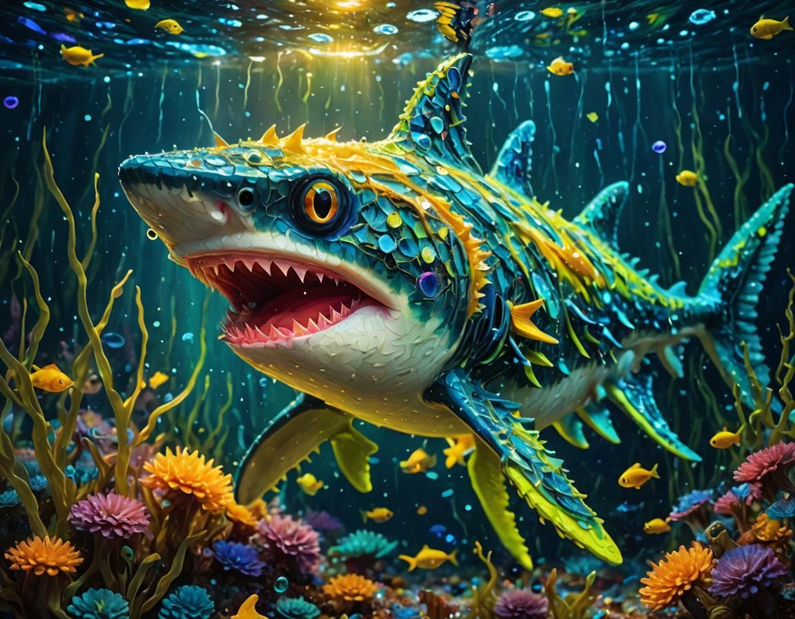 Macro photography is ultra-realistic; cute striped shark mak...