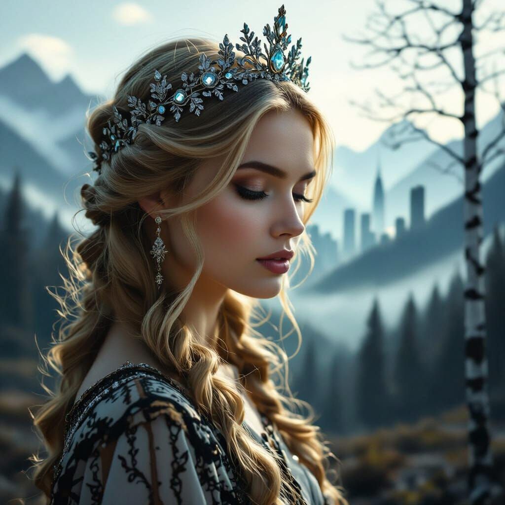 Slavic Woman in Surreal Double Exposure Portrait