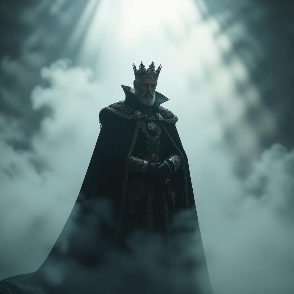 Mystical King in Mist, Cinematic Vintage Style