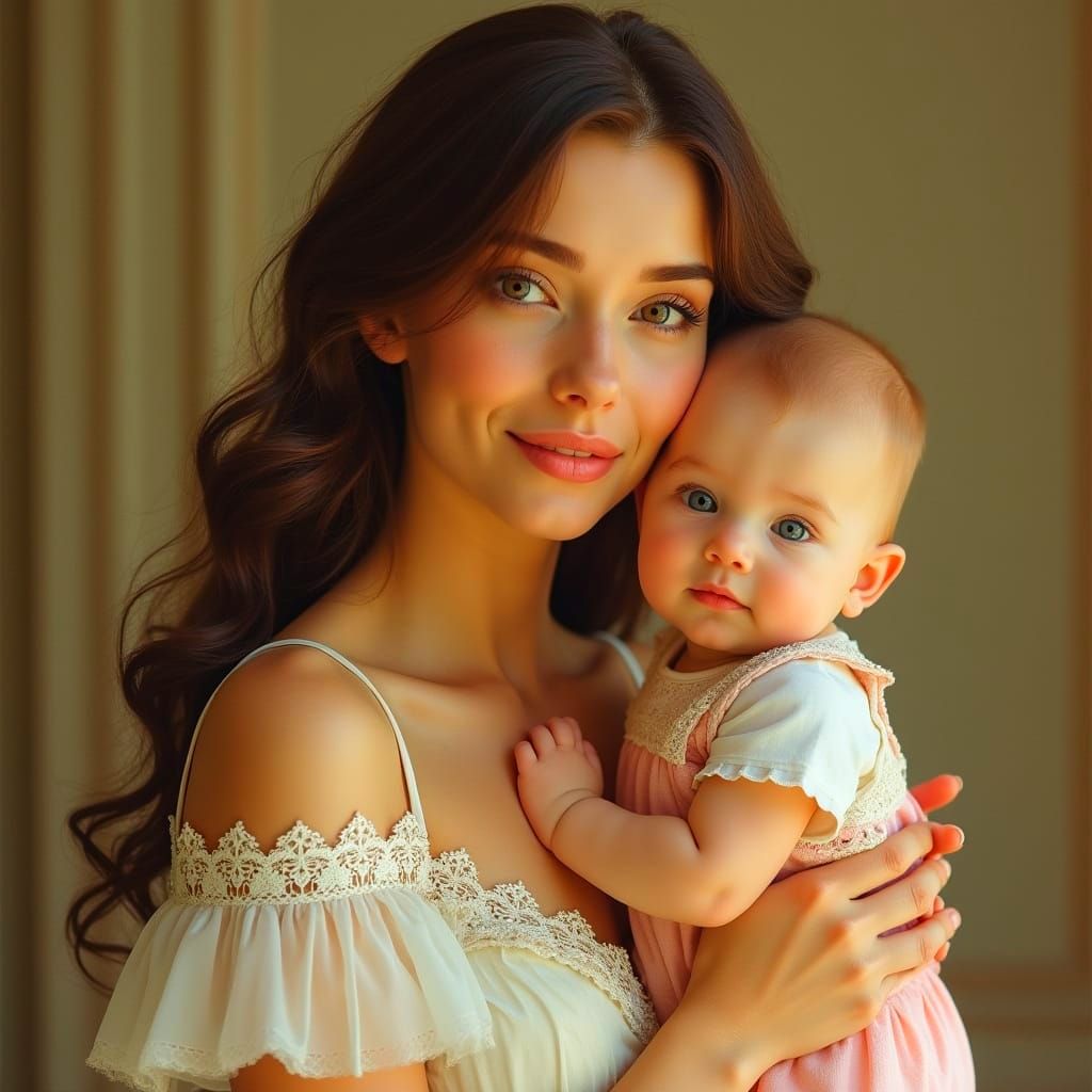 Mother and Child in Elegant Whites