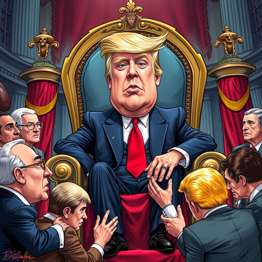 Regal Trump Rules with Iron Fist in Satirical Caricature