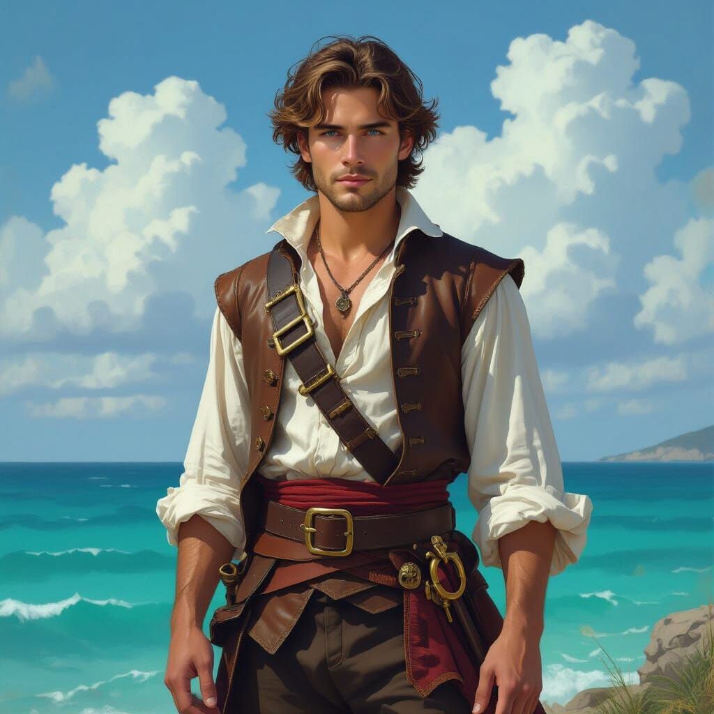 Pirate Portrait in Romantic Landscape Style