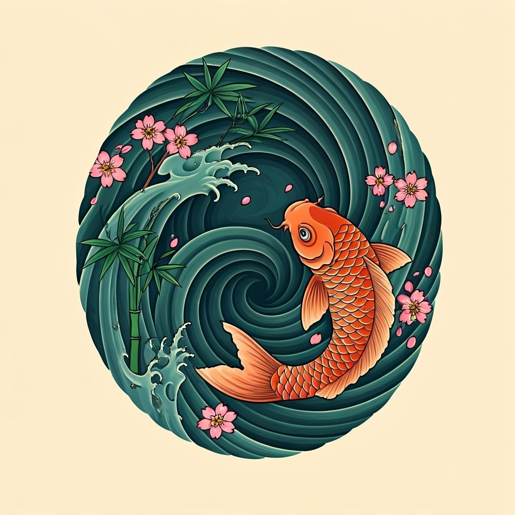 Neo-Japanese Tattoo: Koi in Cherry Blossom River