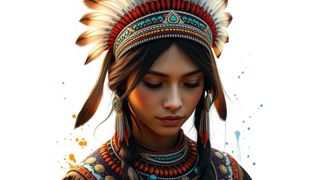 Native American Princess in Regalia with Feathered Headband