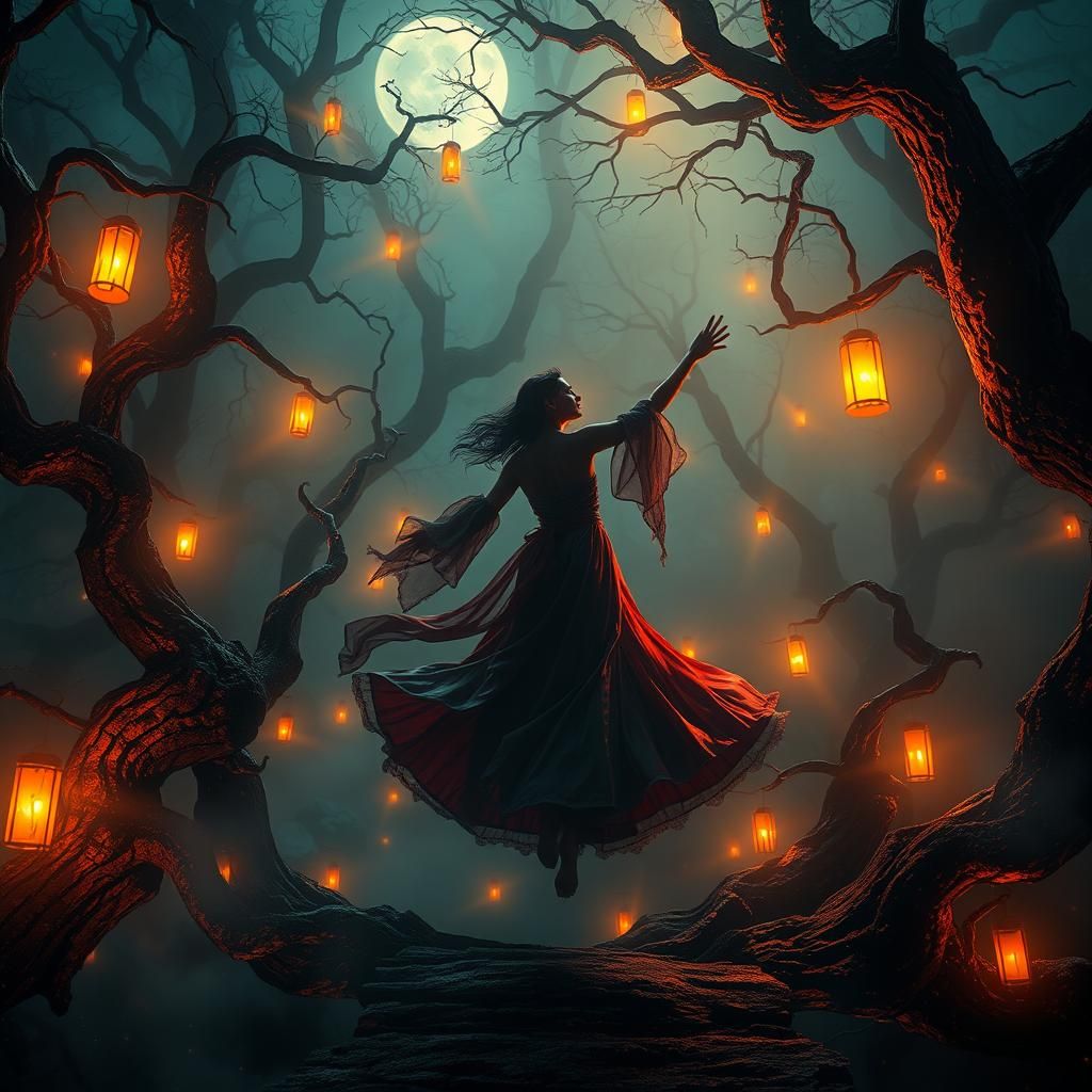 Ethereal Forest Dancer in Mystical Twilight Realm