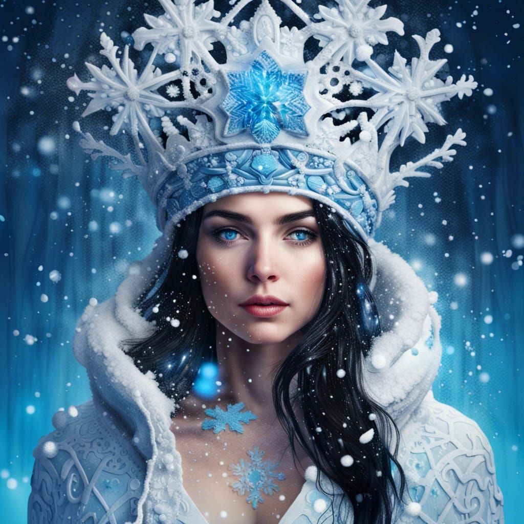 Snow Queen Portrait with Ornate Crown