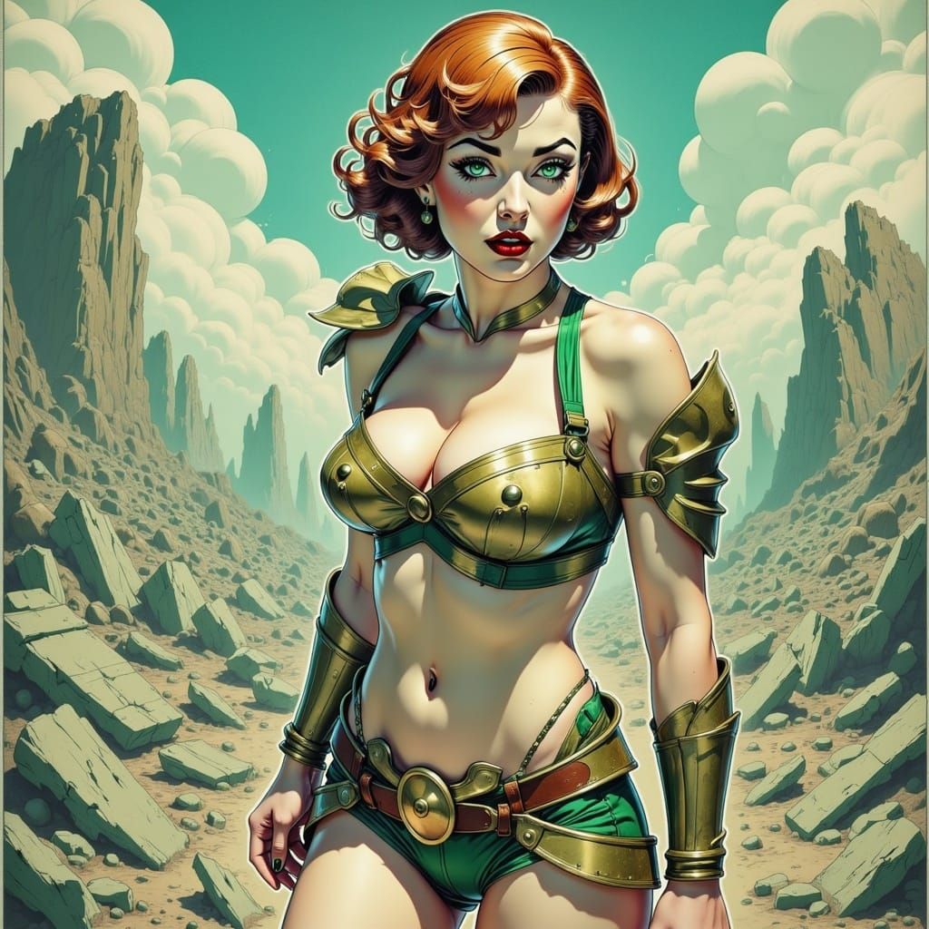 Anime Warrior in Battle-Scarred Landscape