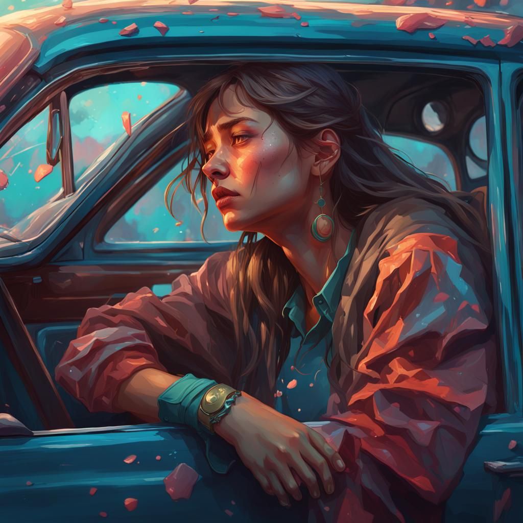 Sad Woman Portrait in Hyperdetailed Style