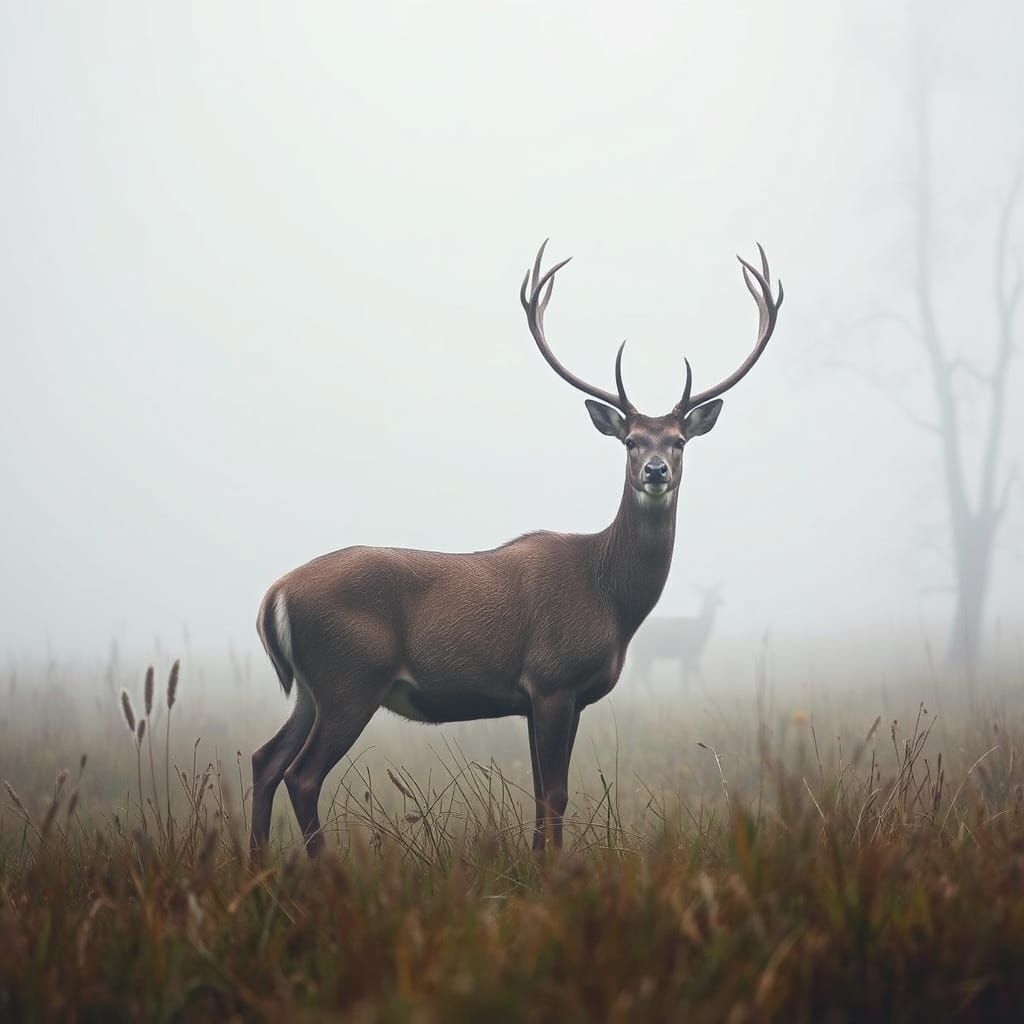 Mystical Deer in Foggy Field