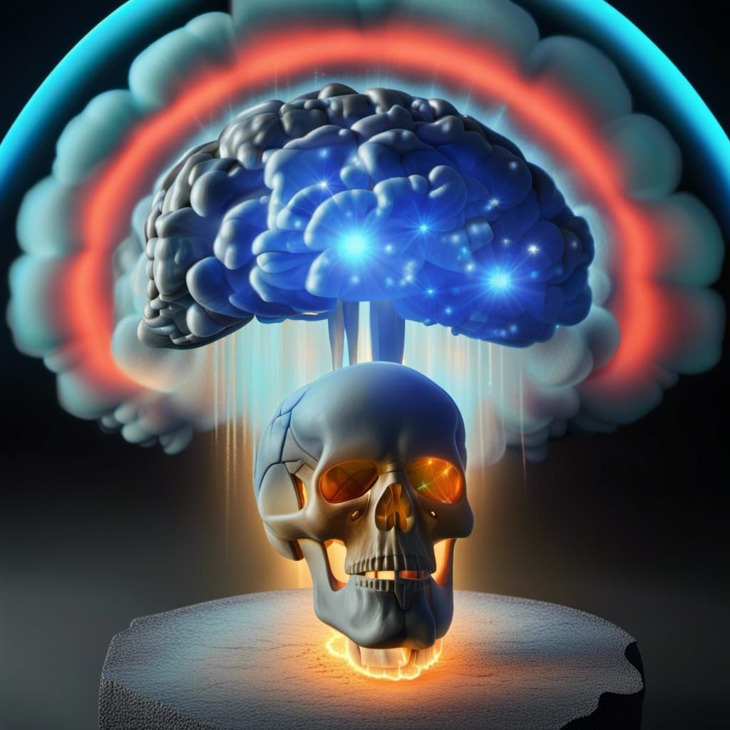 Discarnate Face Under Atomic Cloud: 3D Render