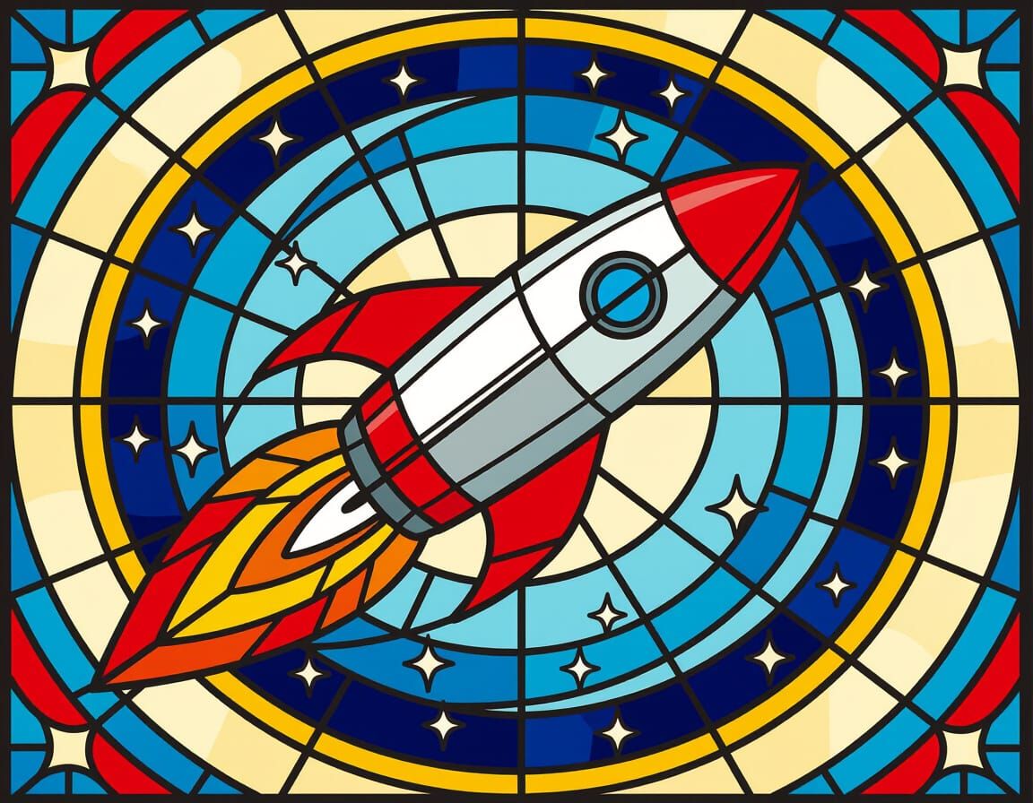 Stained Glass Rocket Ship in Space
