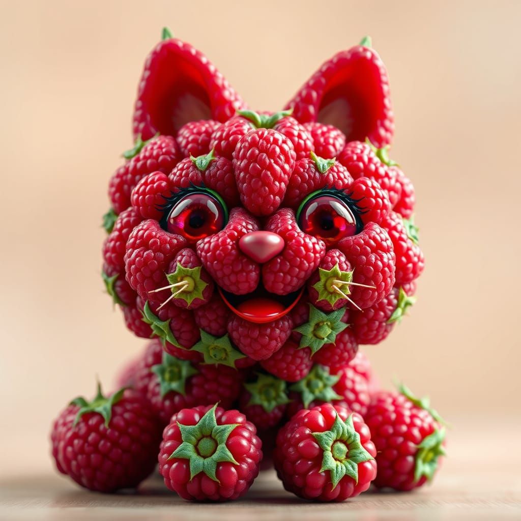 Vibrant Raspberry Feline in Hyperrealistic Art Style