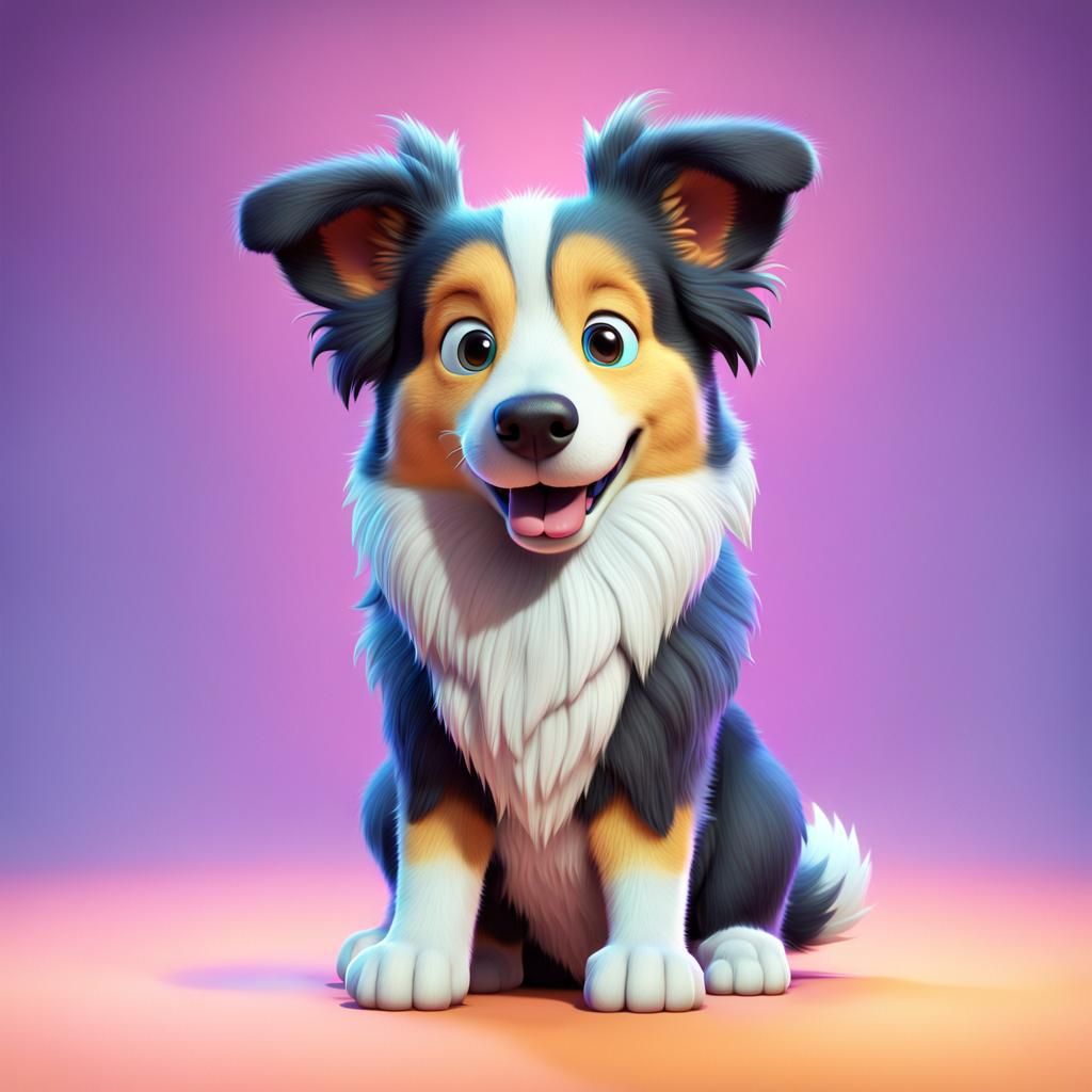 Cute Cartoon Collie Puppy in 3D Digital Art