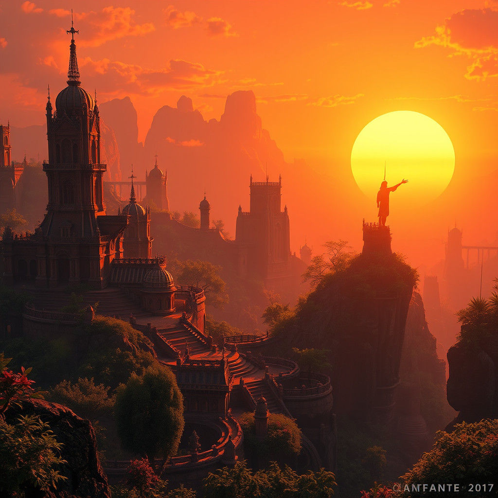 Mystical Orange Sunset Landscape in Unreal Engine 5