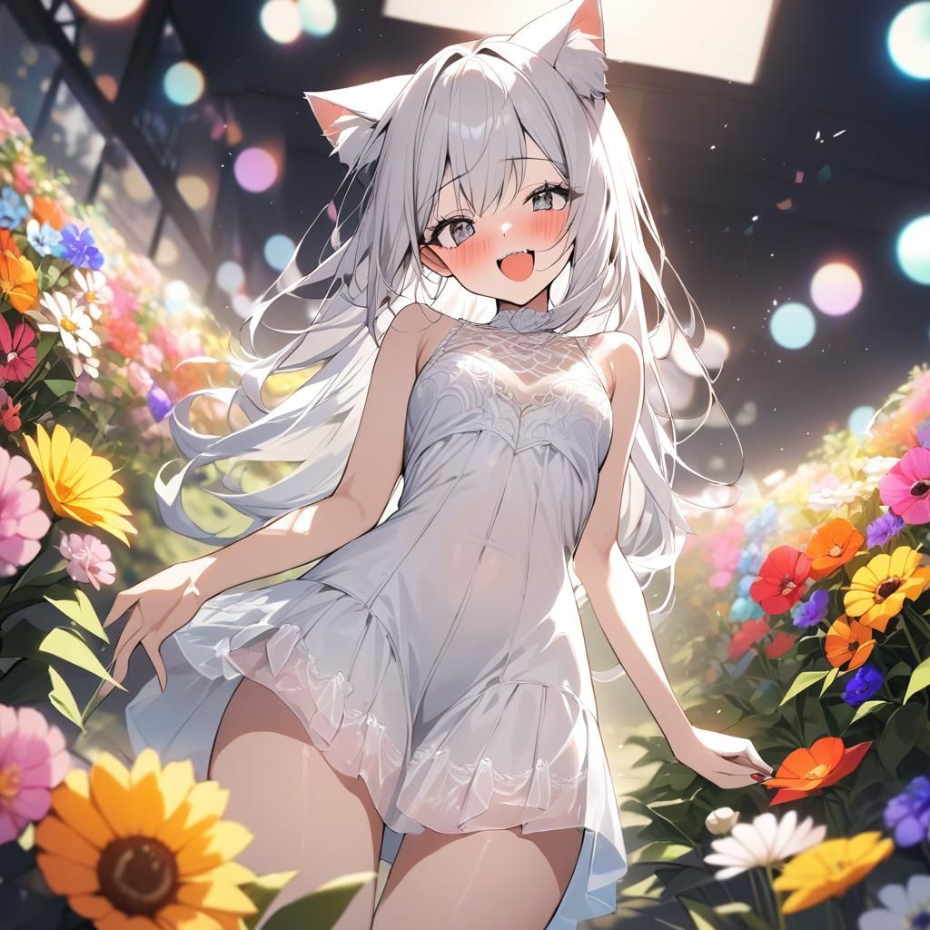 Cat-Girl in Flower Garden: Professional Photography