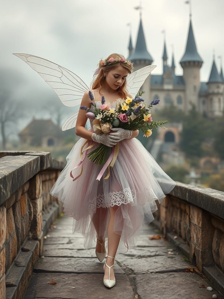 Vintage Grunge Easter Fairy in Whimsical Spring Landscape