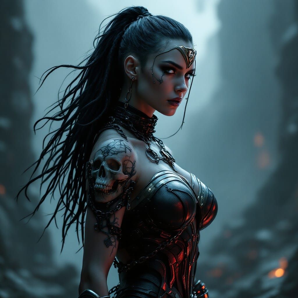 Cyberpunk Goddess: Dark, Gothic Wonder Woman Portrait