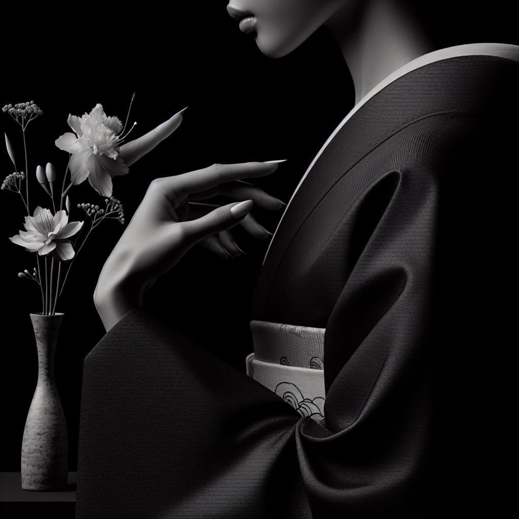 Surreal Japanese Goddess Embraces Ikebana in Minimalist Styl...