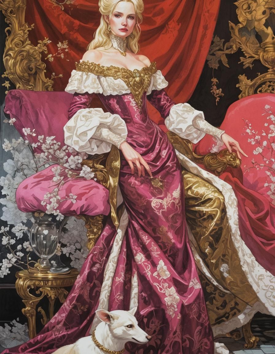 Baroque Ukiyo-e Portrait with Ermine Trim