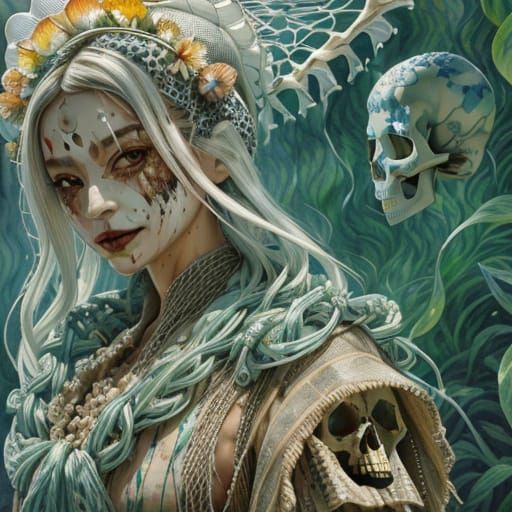 Surreal Horror Fish Model with Skull Bio-Design