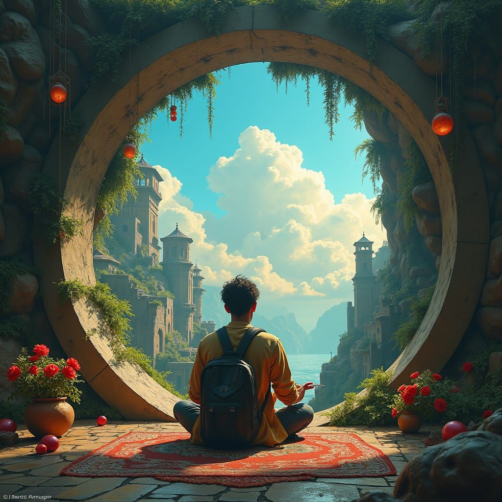 Artist Painting a Fantasy World as Digital Art