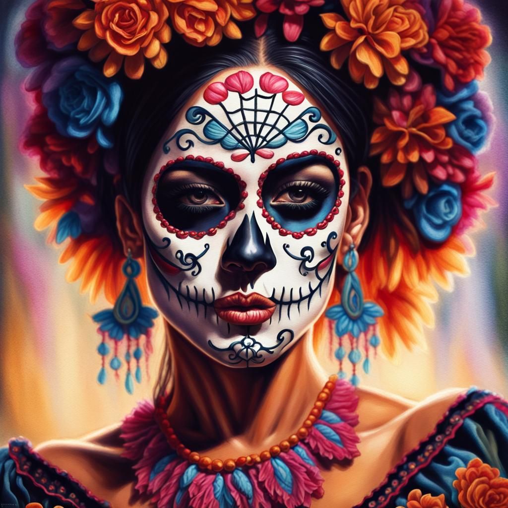 Hispanic Dancer in Dia de los Muertos Makeup