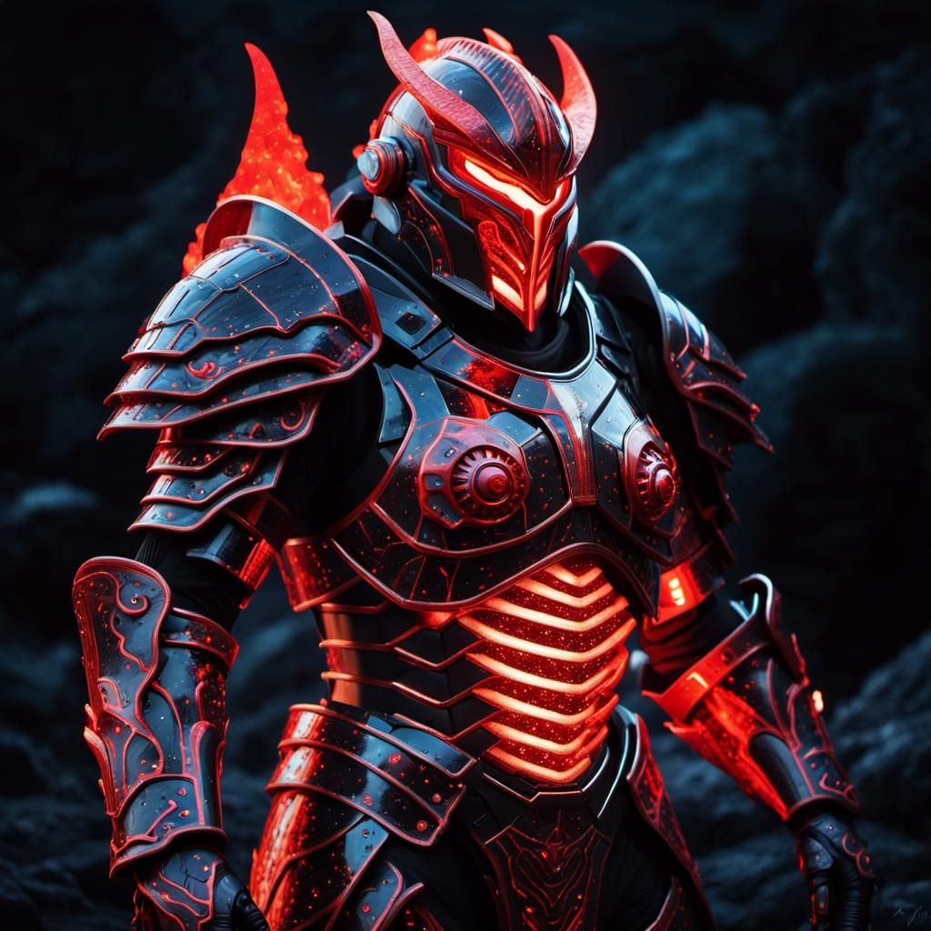 Bioluminescent Sith Armor in Volcanic Landscape
