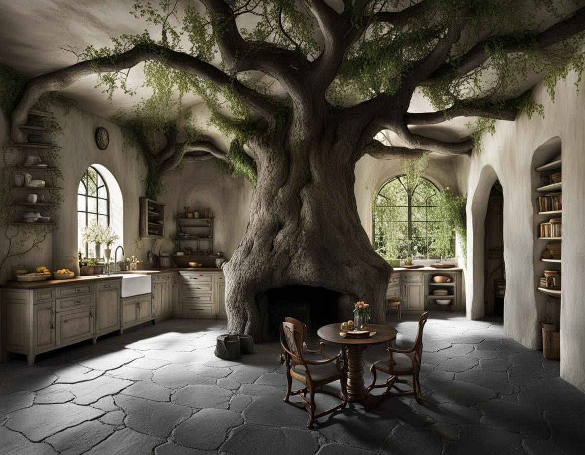 Eerie Witch's Kitchen with Ceiling Trees