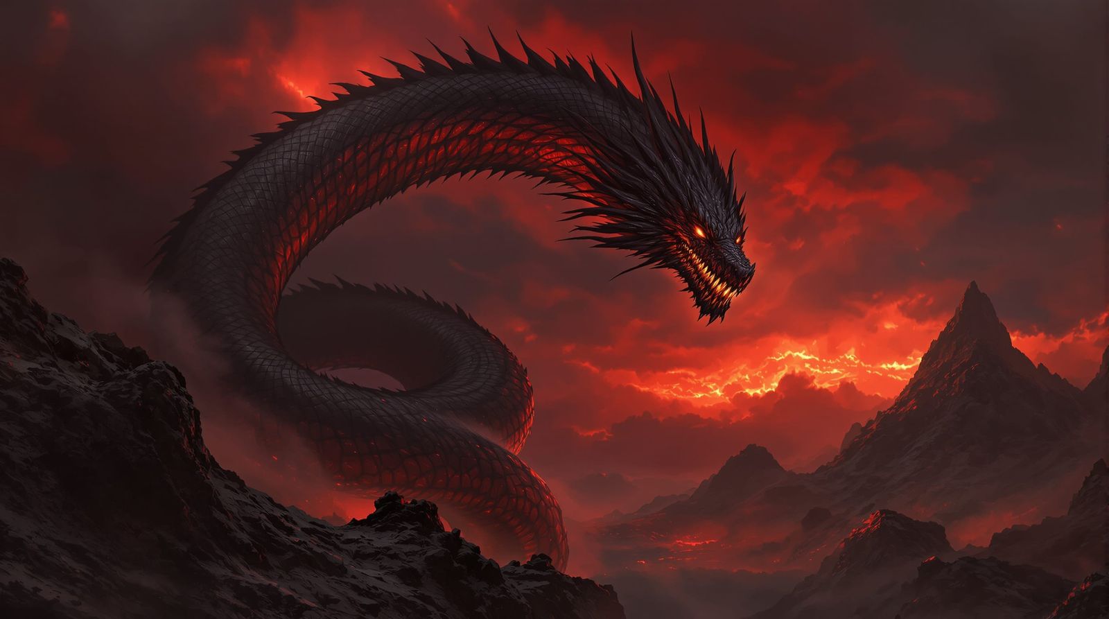 Ancient Dragon Coiled on Stormy Peak