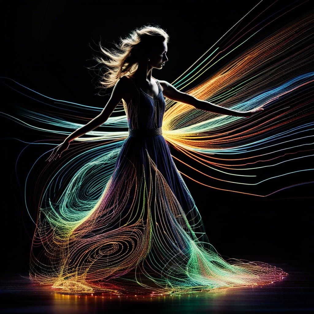 Dancing Lady in Glowing Dress with Light Trails