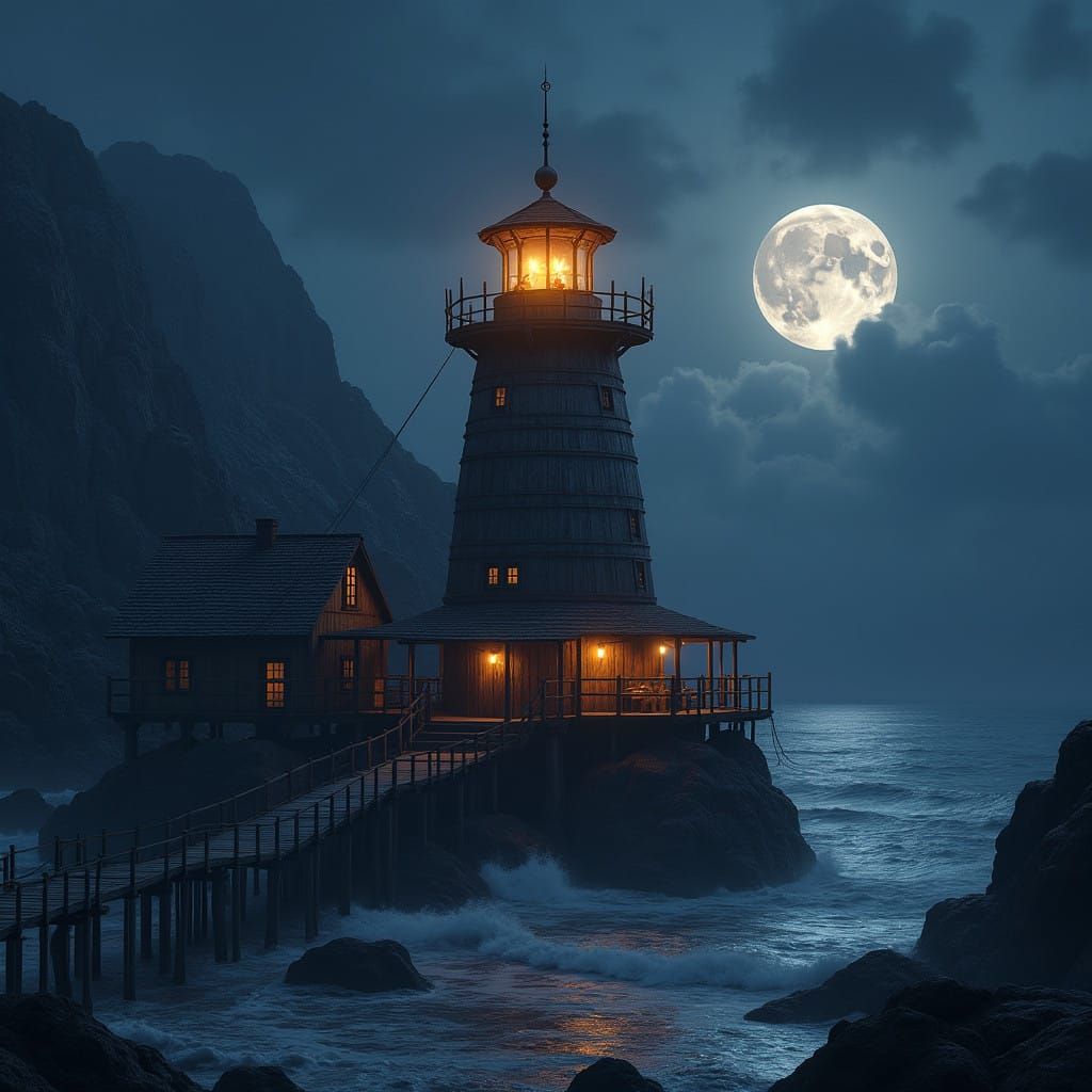 Medieval Lighthouse Illuminating Rocky Coast