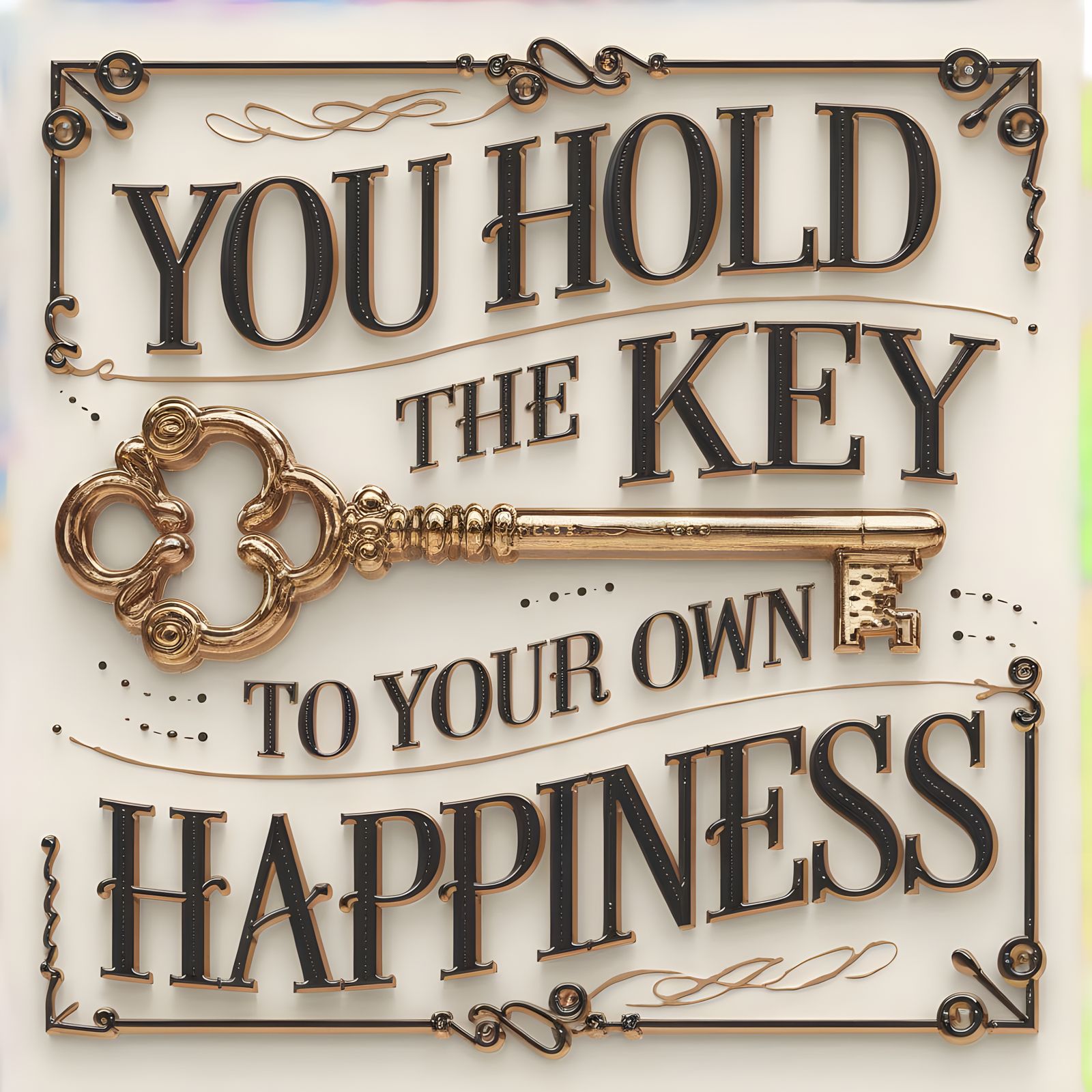 Ornate Key to Happiness: 3D Motivational Illustration