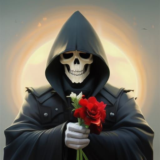 Reaper Holding Flower: High Contrast Concept Art