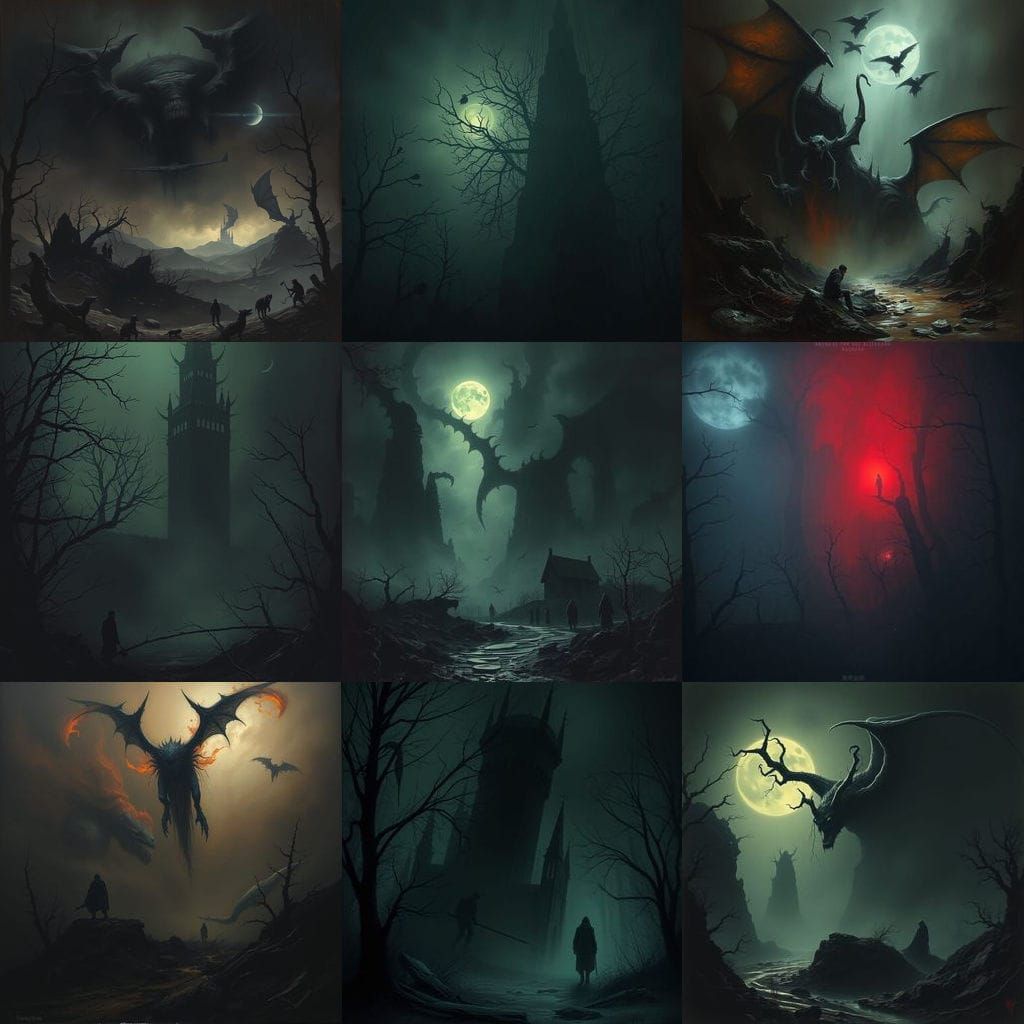 Dark Fantasy Horror Illustration in Doré Style