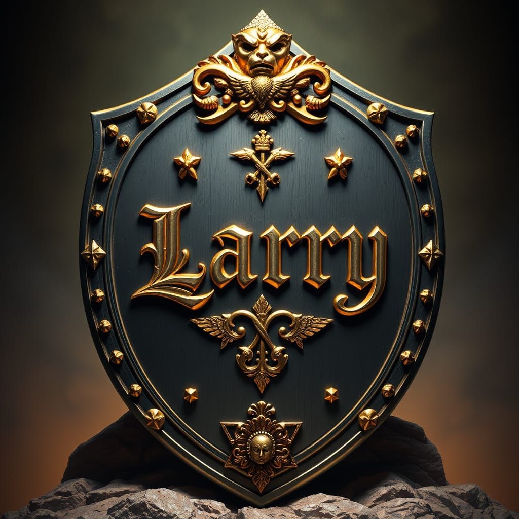 Majestic Larry Coat of Arms in Golden Script with Intricate ...