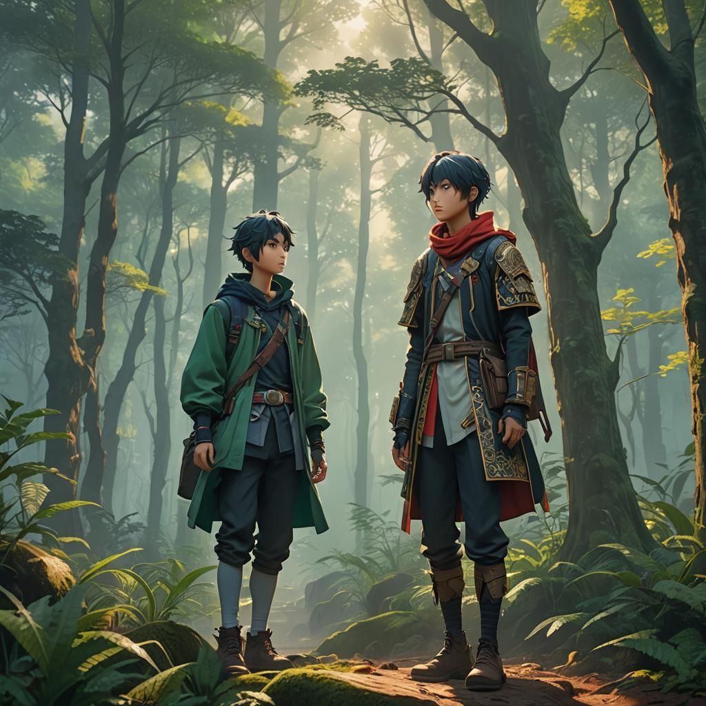 Tyler and Elohim in Misty Forest: 3D Anime Art