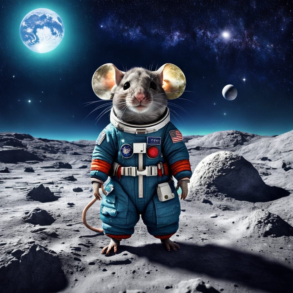 Chibi Mouse on the Moon: Hyperrealistic Photograph