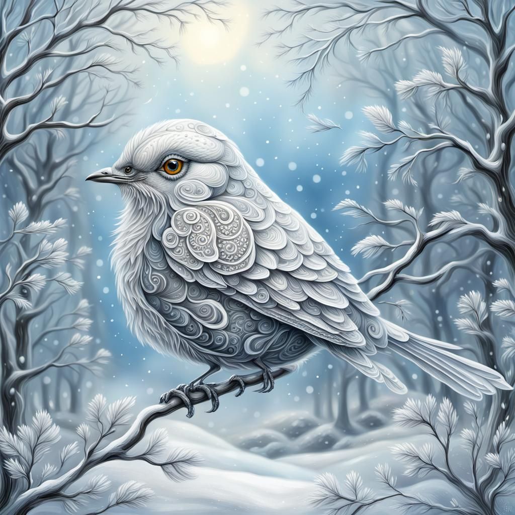 Surreal Winter Bird Fantasy Painting