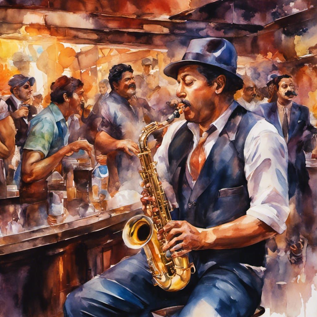 Saxophone player at a bar